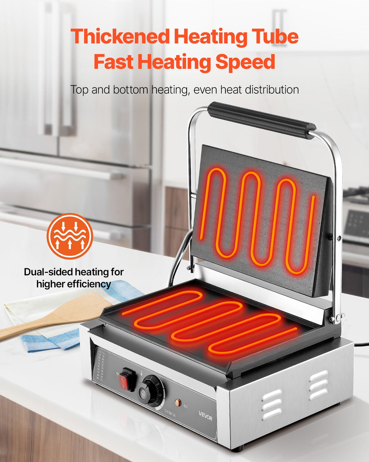 VEVOR Commercial Panini Grill 2200 W, 34 × 23 cm Smooth Plate