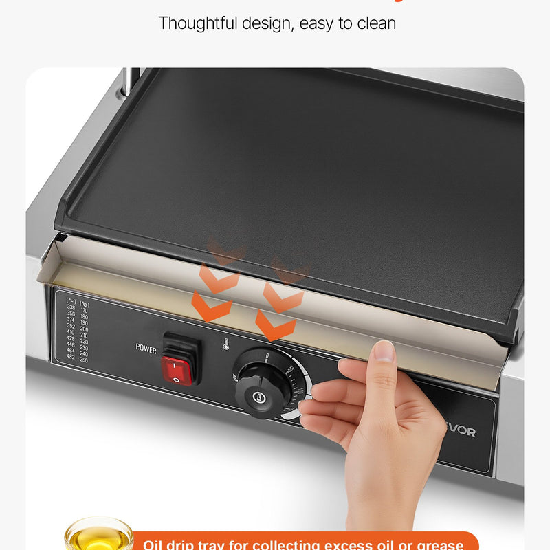 Komerciālais panini grils, 2200 W, nerūsējošais tērauds, 34x23 cm plakana emaljas plate ar temperatūras kontroli