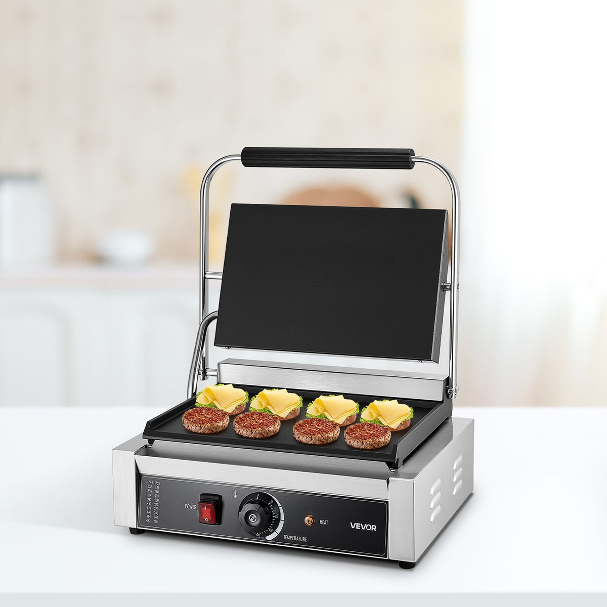 VEVOR Commercial Panini Grill 2200 W, 34 × 23 cm Smooth Plate