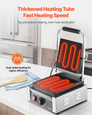 Komerciālais panini grils, 1800 W elektriskā sviestmaižu prese ar rokturi un temperatūras regulēšanu, nerūsējošais tērauds, 22 × 23 cm gluda emaljas plate, piemērots hamburgeriem, steikam un bekonam