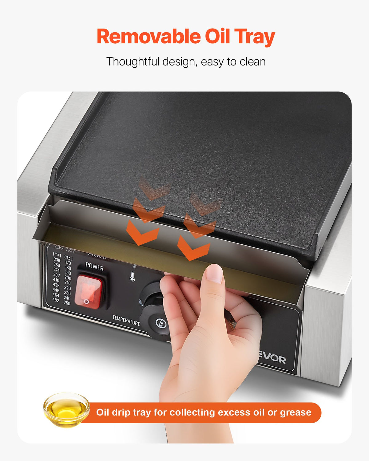 VEVOR Commercial Panini Grill 1800 W, 22 × 23 cm Smooth Plate, with Handle