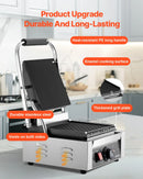 Komerciālais Panini grils 1800W, elektriskā sviestmaižu prese, nerūsējošais tērauds, temperatūras regulēšana, 22×23 cm plakana emaljas plate