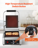 Komerciālais Panini grils 1800W, elektriskā sviestmaižu prese, nerūsējošais tērauds, temperatūras regulēšana, 22×23 cm plakana emaljas plate