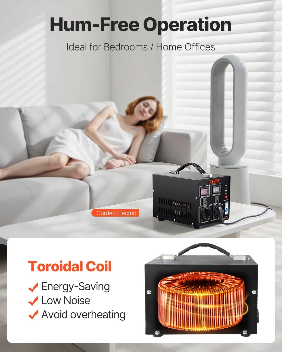 VEVOR sprieguma pārveidotājs transformators 2000 VA ar 110 V uz 220 V un 220 V uz 110 V pārveidošanu, ar US un EU ligzdām, 5 V USB izeju un CE sertifikāciju - ZEMLETES.LV