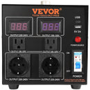 VEVOR sprieguma pārveidotājs transformators 2000 VA ar 110 V uz 220 V un 220 V uz 110 V pārveidošanu, ar US un EU ligzdām, 5 V USB izeju un CE sertifikāciju - ZEMLETES.LV