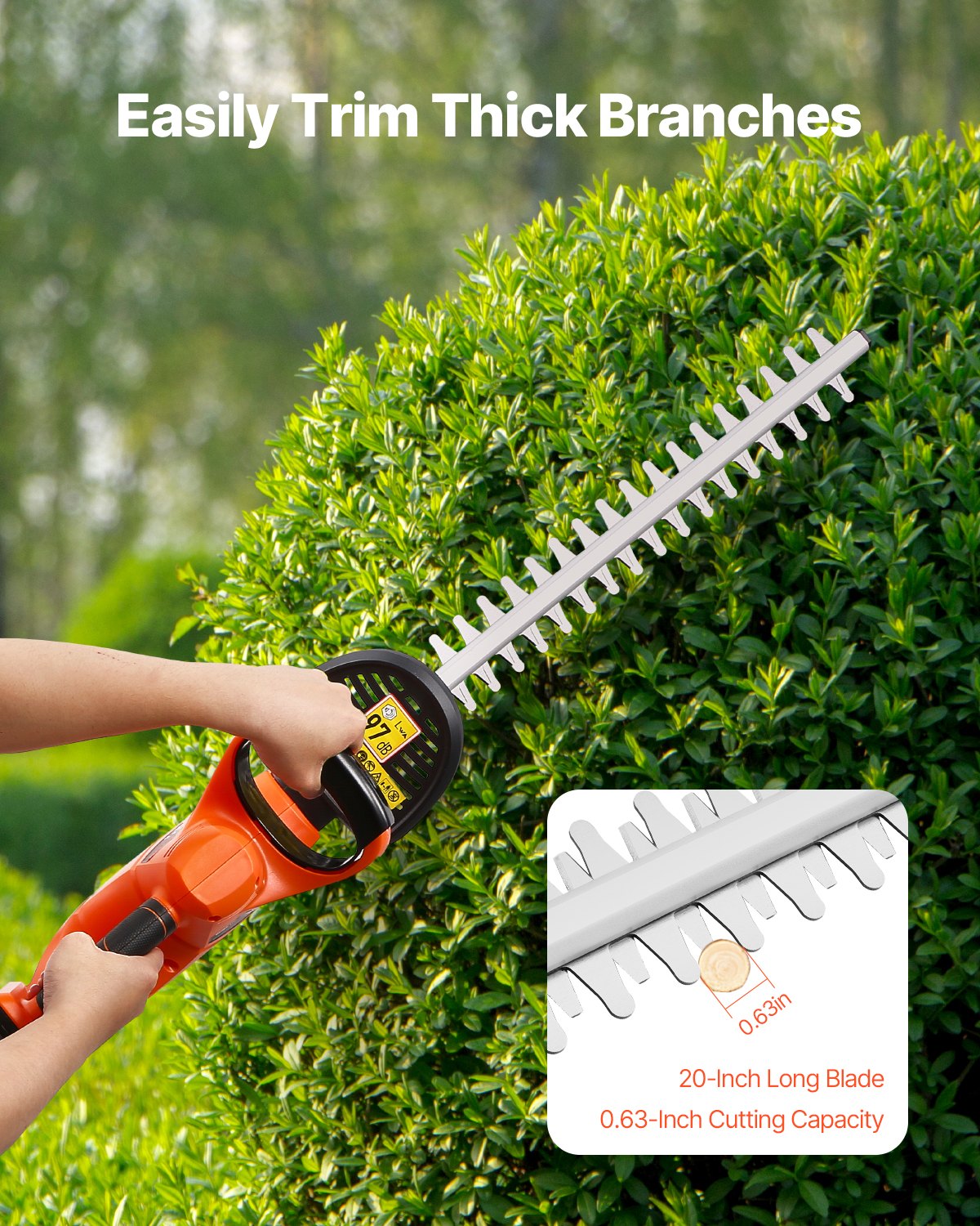 VEVOR Cordless Electric Hedge Trimmer, 20 V, 2 Ah Battery, 510 mm Dual-Blade