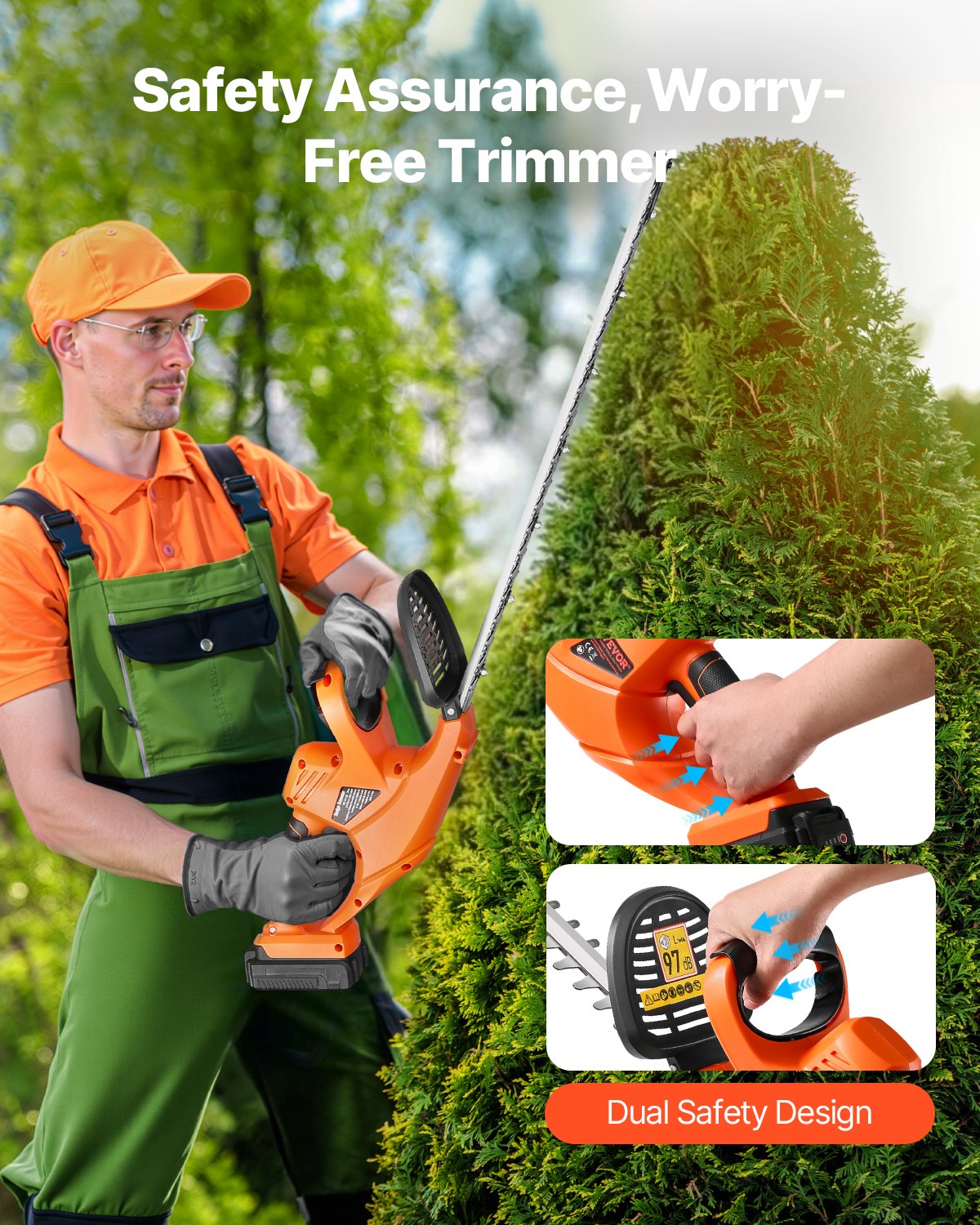 VEVOR Cordless Electric Hedge Trimmer, 20 V, 2 Ah Battery, 510 mm Dual-Blade
