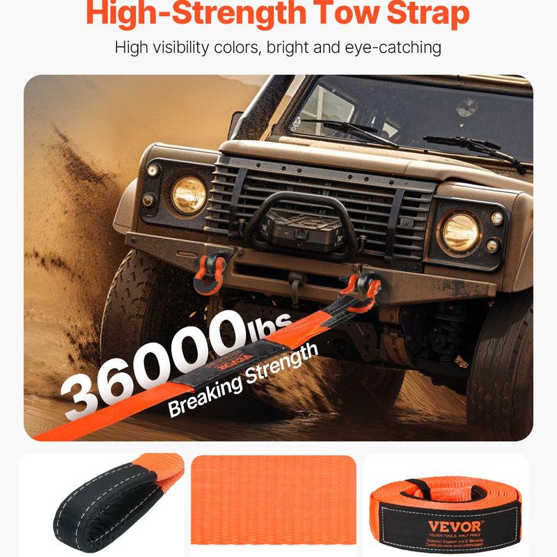 Auto vilkšanas troses/siksnas virve 16,3 t 9,1 m 76,2 mm smagas slodzes ārkārtas palīdzībai