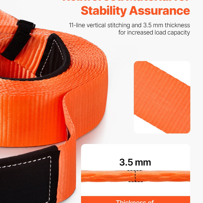 Auto vilkšanas troses/siksnas virve 16,3 t 9,1 m 76,2 mm smagas slodzes ārkārtas palīdzībai