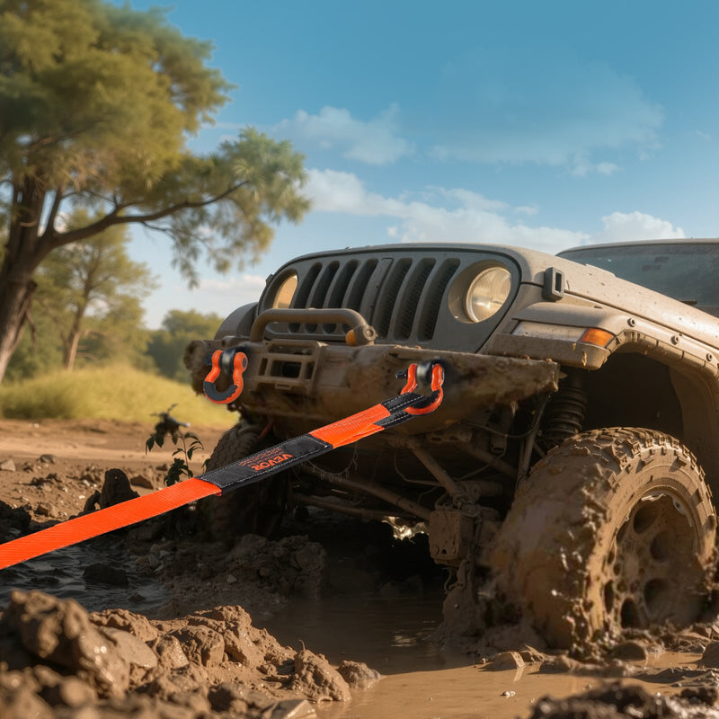 Auto vilkšanas troses/siksnas virve 16,3 t 9,1 m 76,2 mm smagas slodzes ārkārtas palīdzībai