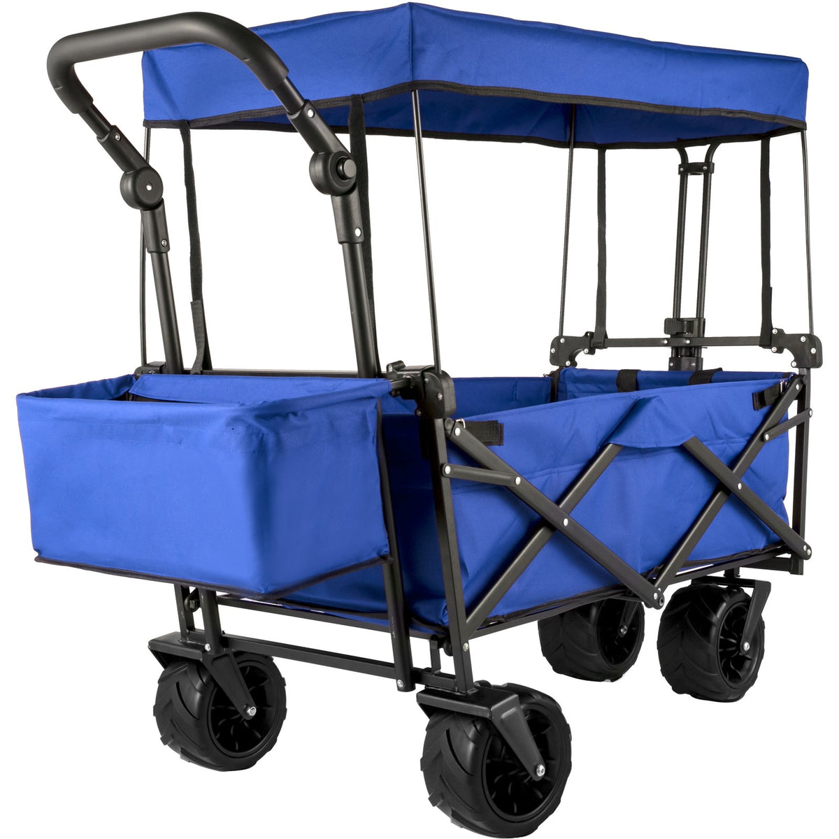 VEVOR Folding Hand Truck with Canopy, Collapsible Beach Cart with Large Wheels and Adjustable Push-Pull Handle, Heavy-Duty Cart for Camping, Garden and Leisure, 100 kg Load Capacity