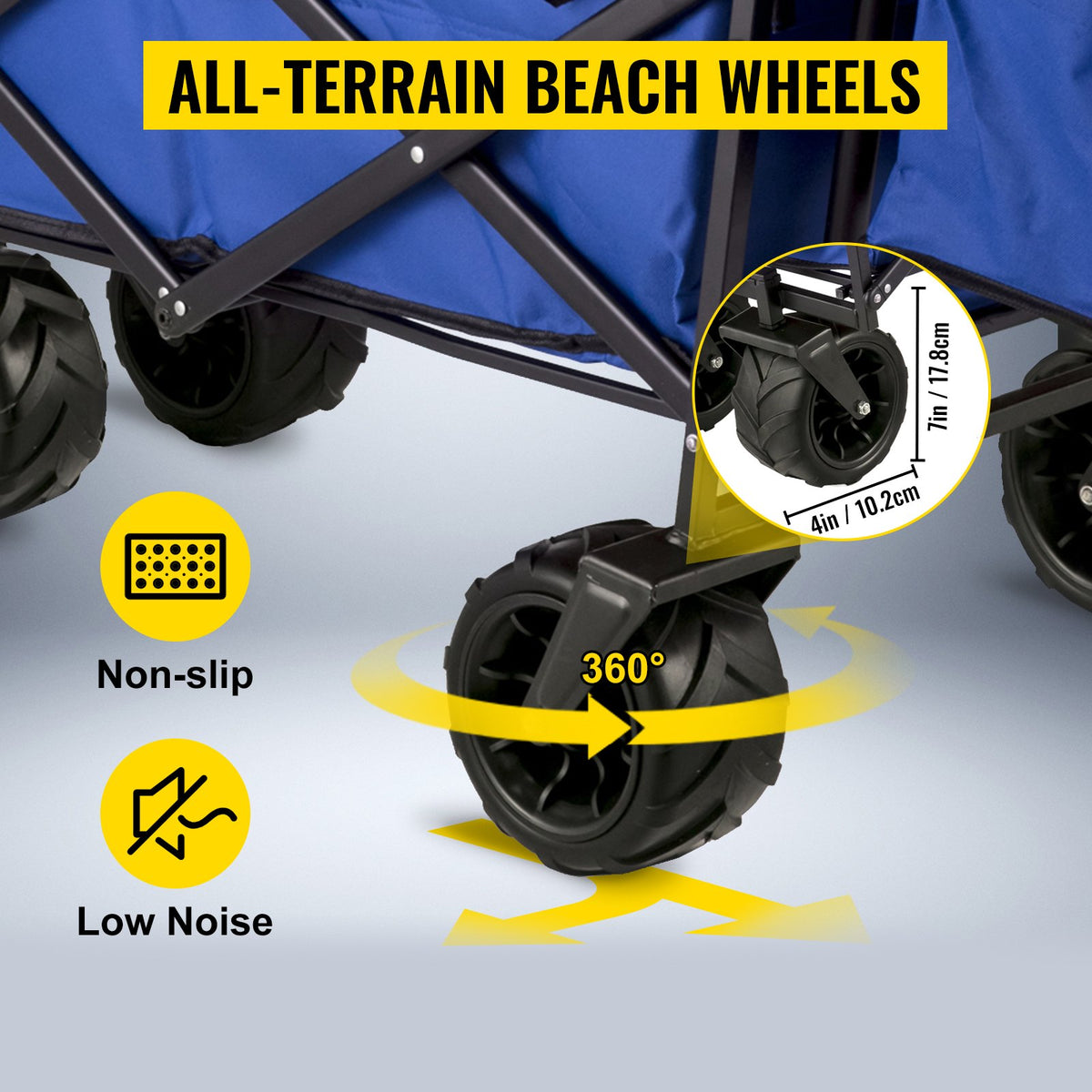 VEVOR Folding Hand Truck with Canopy, Collapsible Beach Cart with Large Wheels and Adjustable Push-Pull Handle, Heavy-Duty Cart for Camping, Garden and Leisure, 100 kg Load Capacity