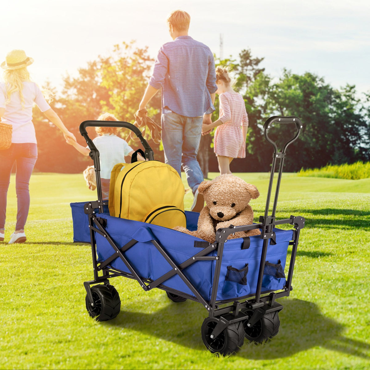 VEVOR Folding Hand Truck with Canopy, Collapsible Beach Cart with Large Wheels and Adjustable Push-Pull Handle, Heavy-Duty Cart for Camping, Garden and Leisure, 100 kg Load Capacity