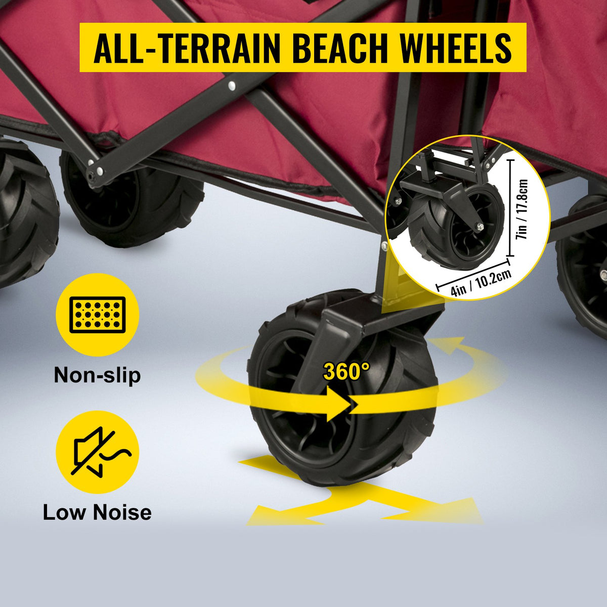 VEVOR Folding Beach Cart with Removable Canopy, Collapsible Wagon with Large Wheels and Adjustable Push-Pull Handle, Heavy-Duty Outdoor Cart for Garden, Camping and Recreation, 100 kg Load Capacity