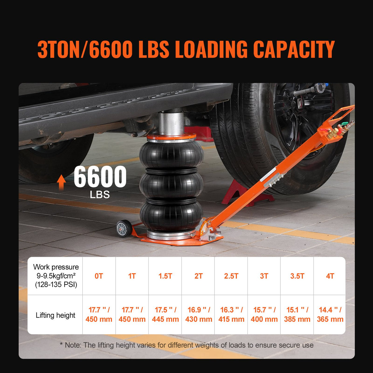 VEVOR Pneumatic Jack, 3 Tonnes, with Raised Column, Suitable for Light Vehicles