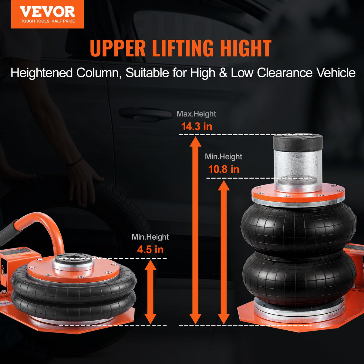 VEVOR Pneumatic Jack, 3 Tonnes, with Raised Column, Suitable for Light Vehicles