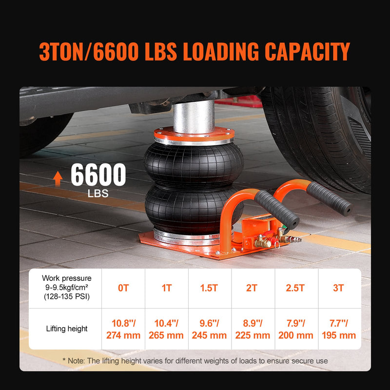 VEVOR pneimatiskais domkrats, 3 tonnas / 3000 kg, ar paaugstinātu kolonnu, piemērots vieglajām automašīnām