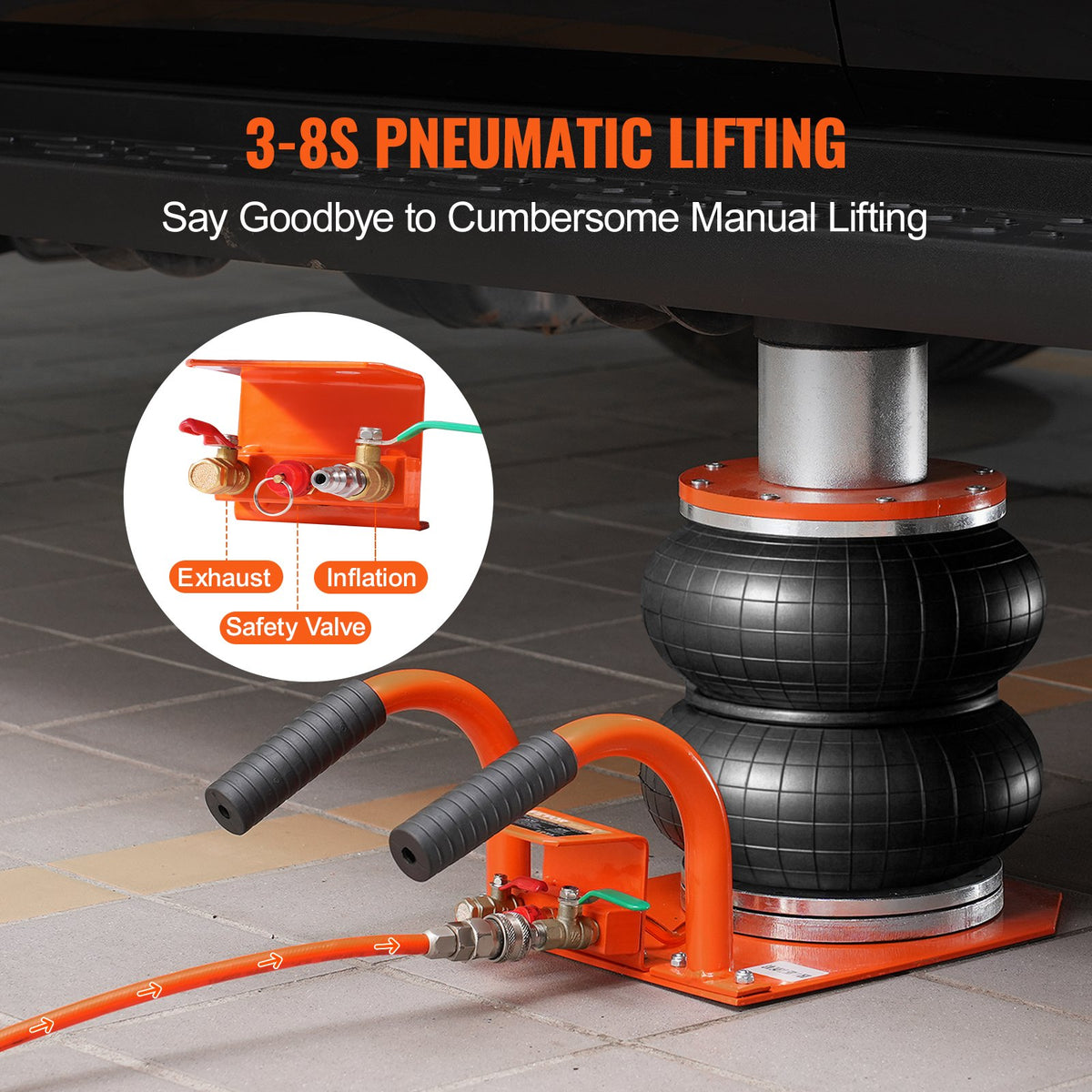 VEVOR Pneumatic Jack, 3 Tonnes, with Raised Column, Suitable for Light Vehicles