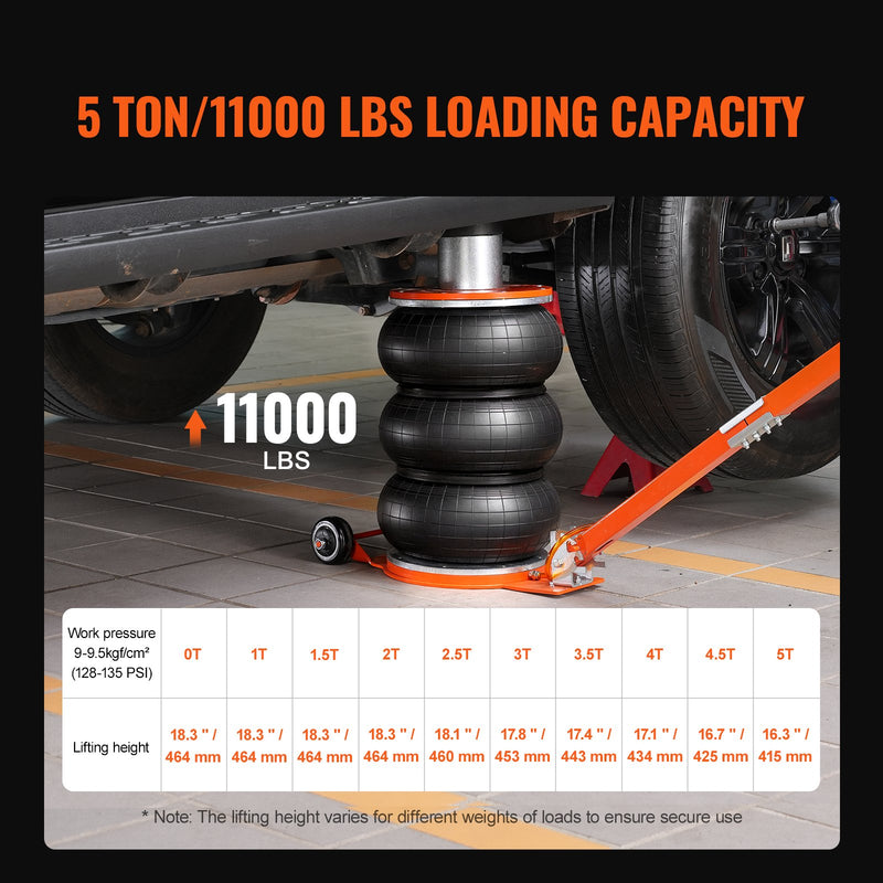 VEVOR pneimatiskais domkrats, 5 tonnas / 5000 kg, ar paaugstinātu kolonnu, piemērots vieglajām automašīnām