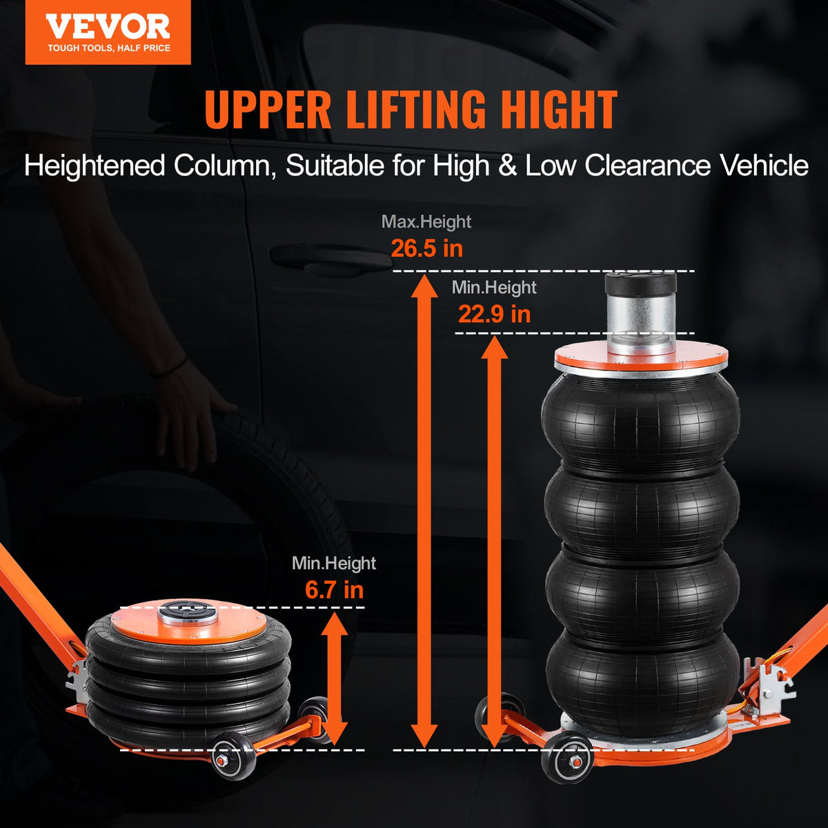 VEVOR Pneumatic Jack, 6 Tonnes / 6000 kg, with Raised Column, Suitable for Light Vehicles