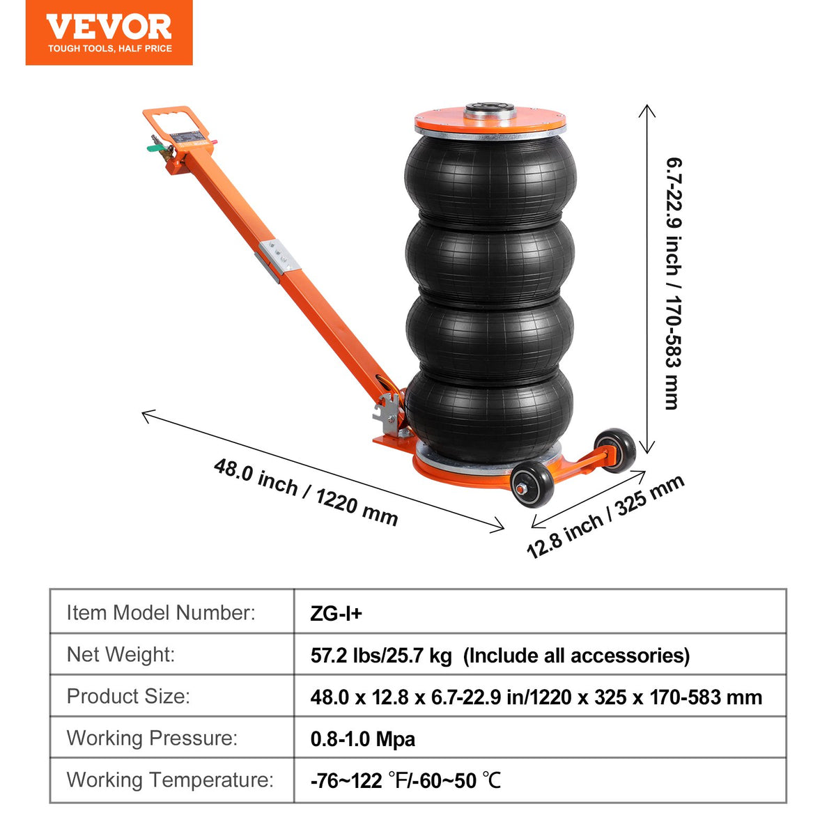 VEVOR Pneumatic Jack, 6 Tonnes / 6000 kg, with Raised Column, Suitable for Light Vehicles