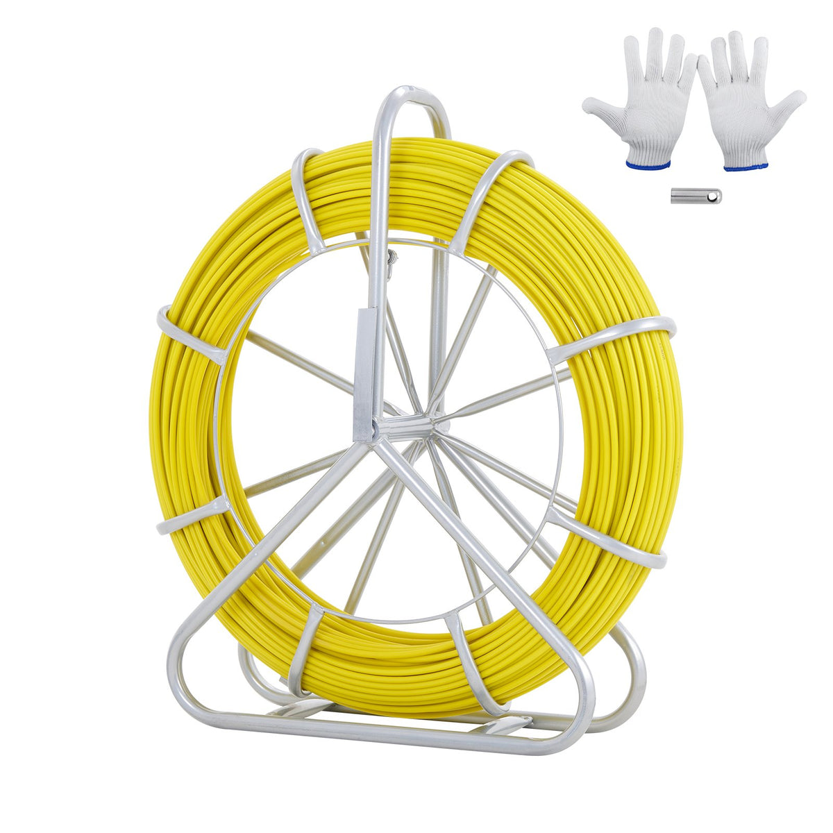 VEVOR Fibreglass Cable Tape 130 m 6 mm with Steel Spool Stand and 3 Pulling Heads