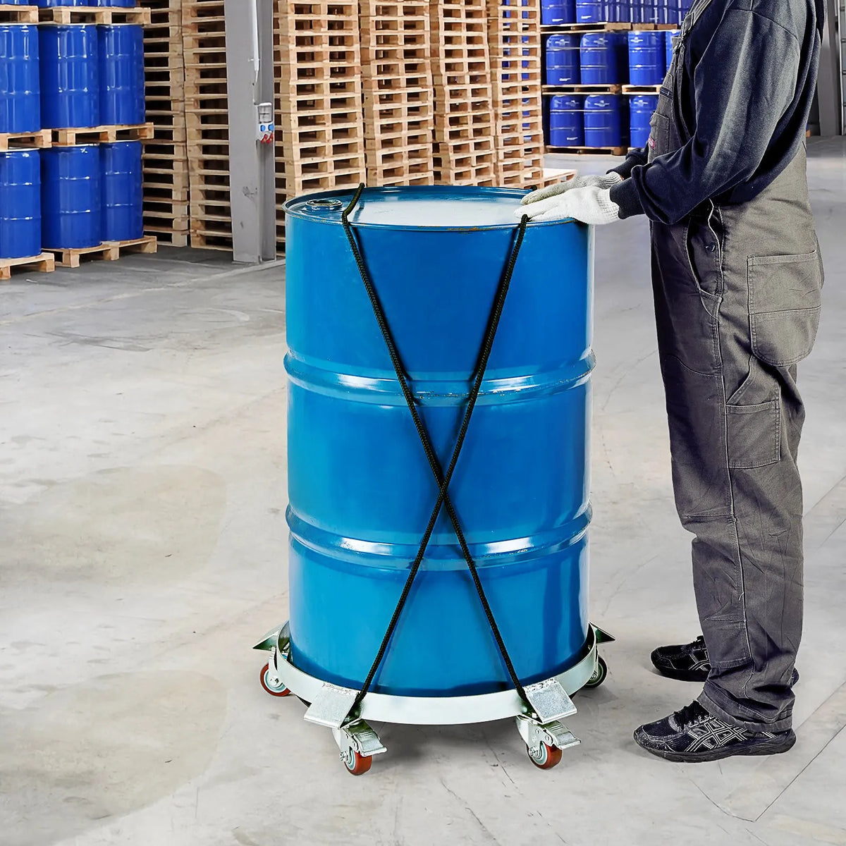 VEVOR Heavy-Duty Drum Dolly, 208.2 L Drums, 567 kg Load Capacity, Steel Drum Transport Platform with 5 Swivel Wheels for Warehouse and Industrial Use