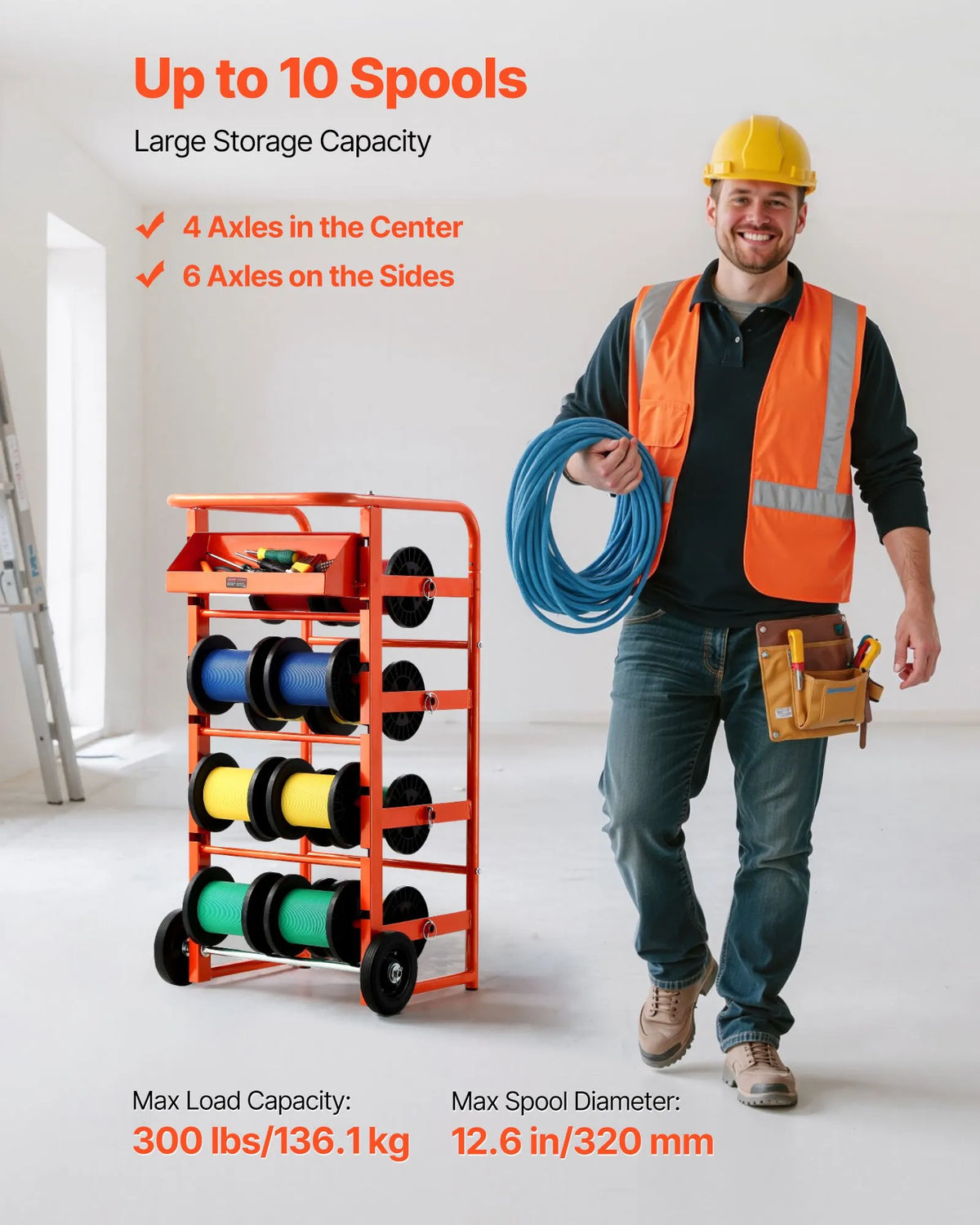 Cable Reel Stand with 11 Bars — Cable Holder for Industrial and Electrical Retail Use