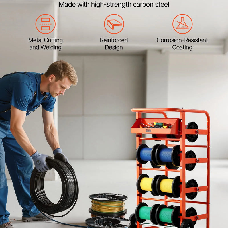 Vadu ruļļu statīvs ar 11 stieņiem - kabeļu turētājs rūpnieciskai un elektropreču tirdzniecības lietošanai