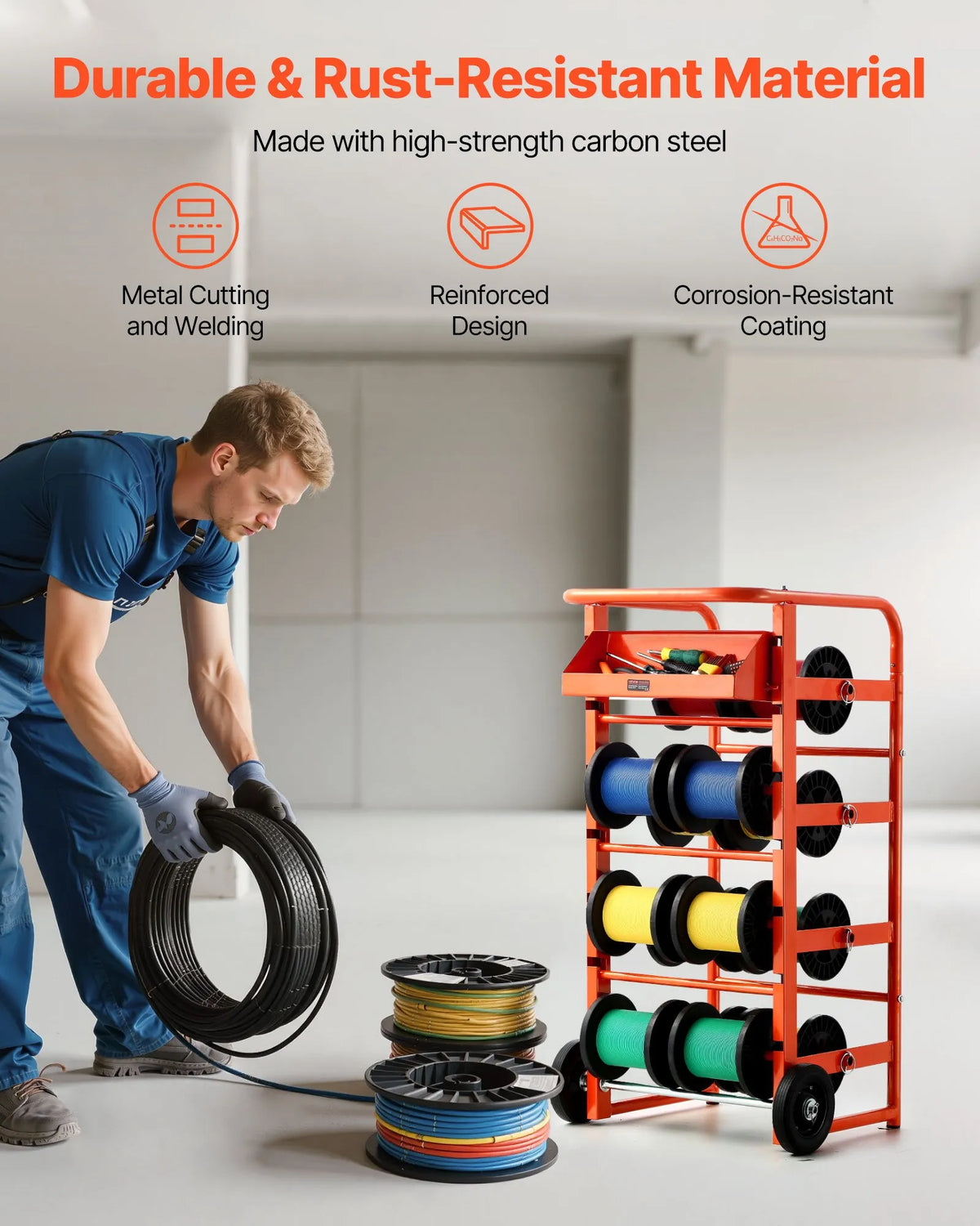 Cable Reel Stand with 11 Bars — Cable Holder for Industrial and Electrical Retail Use