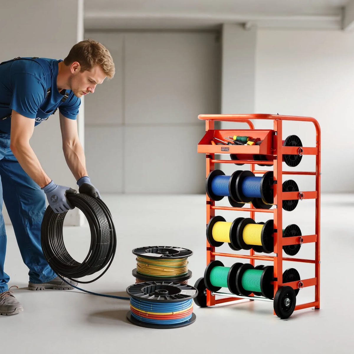 Cable Reel Stand with 11 Bars — Cable Holder for Industrial and Electrical Retail Use