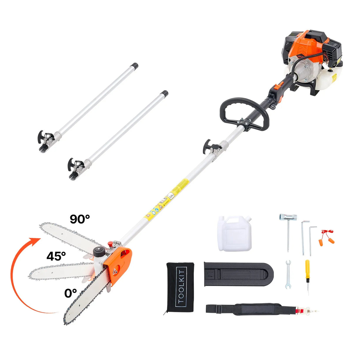 VEVOR Petrol Telescopic Pole Saw 43 cc with 254 mm Bar and Rotating Head, 2.1–3.6 m