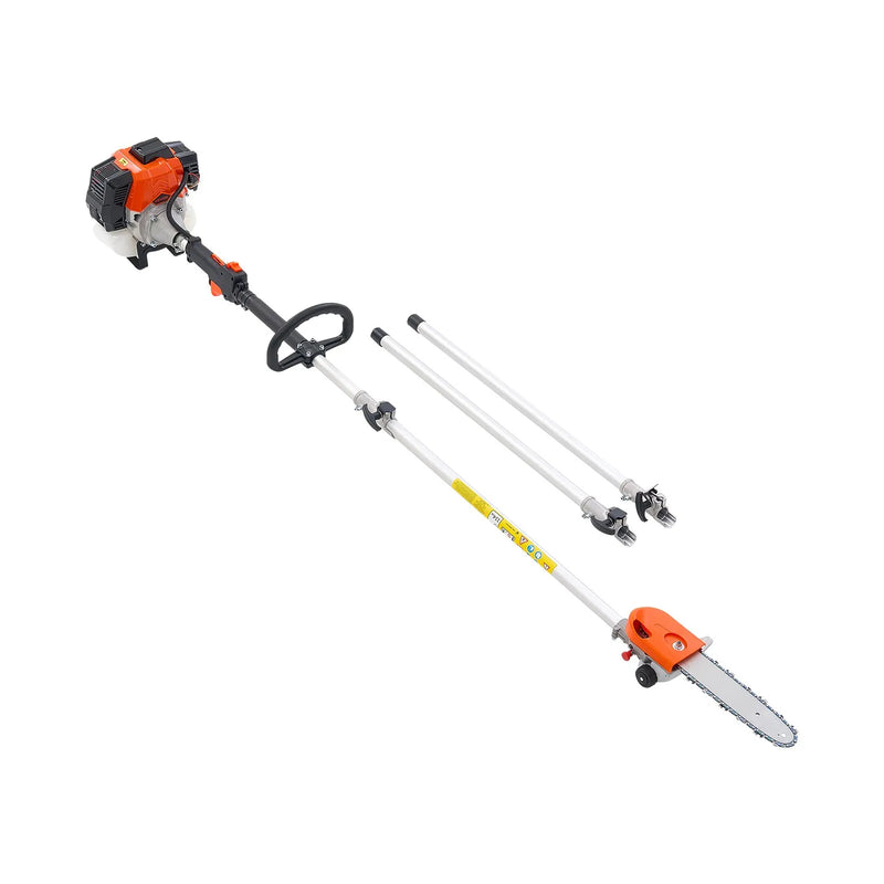 Benzīna teleskopiskais zāģis, 43 cm³ 2-taktu jaudīgs bezvadu zaru zāģis ar 25,4 cm griešanas riepu un rotējamu galvu, pagarināms no 2,1 līdz 3,6 m, piemērots koku un zaru apgriešanai