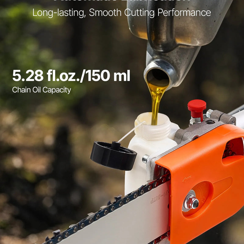 Benzīna teleskopiskais zāģis, 43 cm³ 2-taktu jaudīgs bezvadu zaru zāģis ar 25,4 cm griešanas riepu un rotējamu galvu, pagarināms no 2,1 līdz 3,6 m, piemērots koku un zaru apgriešanai