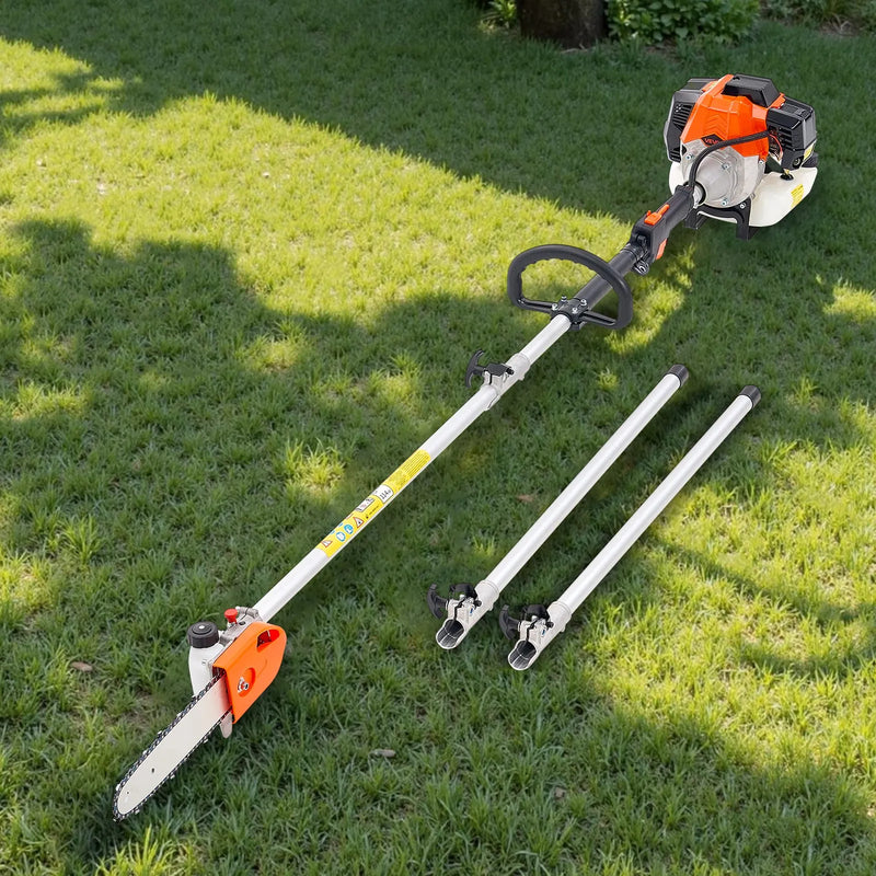 Benzīna teleskopiskais zāģis, 43 cm³ 2-taktu jaudīgs bezvadu zaru zāģis ar 25,4 cm griešanas riepu un rotējamu galvu, pagarināms no 2,1 līdz 3,6 m, piemērots koku un zaru apgriešanai