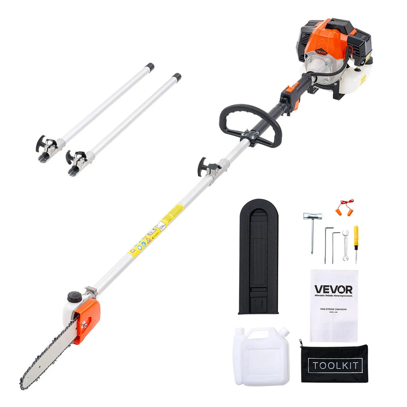 Benzīna teleskopiskais zāģis, 33 cm³ 2-taktu motors, 20,3 cm griešanas sliede, bezvadu koku zaru zāģis ar 850 ml degvielas tvertni, 2,08–3,58 m regulējams garums, jaudīgs motorzāģis zaru apgriešanai