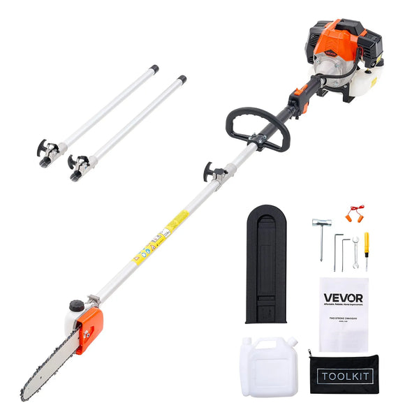 Benzīna teleskopiskais zāģis, 33 cm³ 2-taktu motors, 20,3 cm griešanas sliede, bezvadu koku zaru zāģis ar 850 ml degvielas tvertni, 2,08–3,58 m regulējams garums, jaudīgs motorzāģis zaru apgriešanai