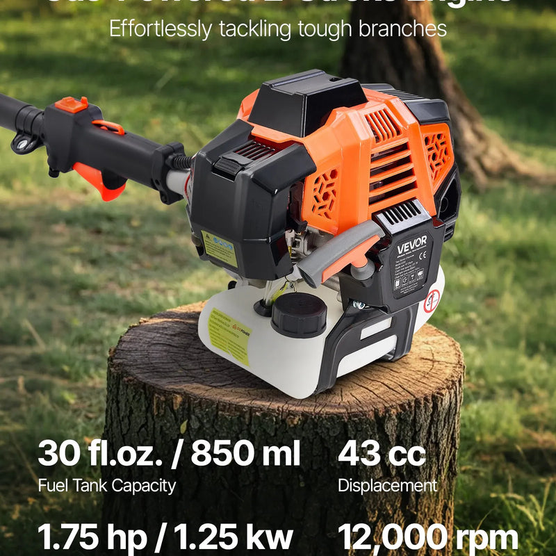 Benzīna teleskopiskais zāģis, 33 cm³ 2-taktu motors, 20,3 cm griešanas sliede, bezvadu koku zaru zāģis ar 850 ml degvielas tvertni, 2,08–3,58 m regulējams garums, jaudīgs motorzāģis zaru apgriešanai