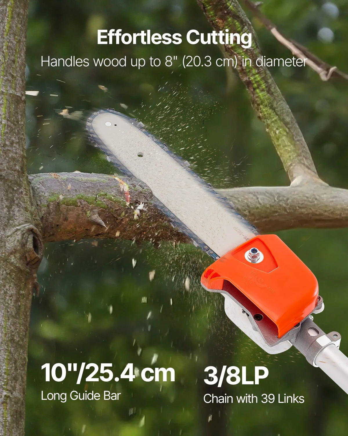 VEVOR petrol telescopic pole saw 33 cm³ with 203 mm bar, 2.08–3.58 m