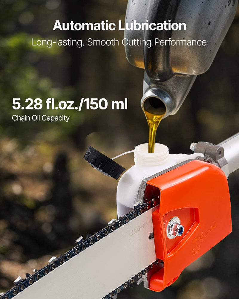 Benzīna teleskopiskais zāģis, 33 cm³ 2-taktu motors, 20,3 cm griešanas sliede, bezvadu koku zaru zāģis ar 850 ml degvielas tvertni, 2,08–3,58 m regulējams garums, jaudīgs motorzāģis zaru apgriešanai