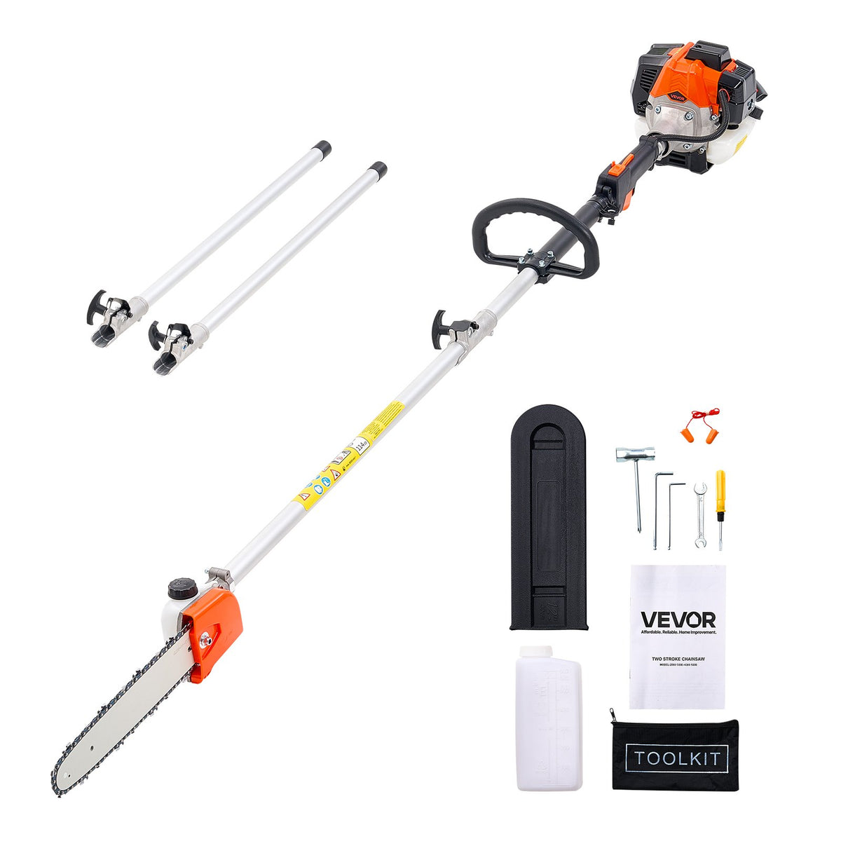 VEVOR petrol telescopic pole saw 25 cm³ with 305 mm bar, 2.12–3.62 m