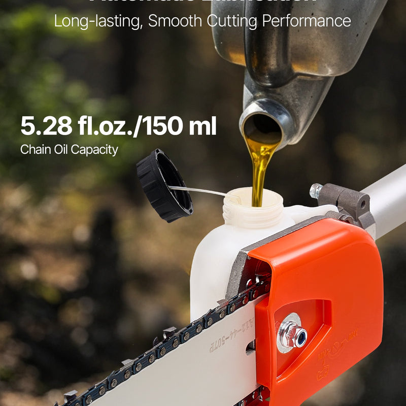 Benzīna teleskopiskais zāģis, 25 cm³ 2-taktu jaudīgs bezvadu zaru zāģis ar 30,5 cm griešanas riepu, 650 ml degvielas tvertni, pagarināms no 2,12 līdz 3,62 m, piemērots koku un zaru apgriešanai