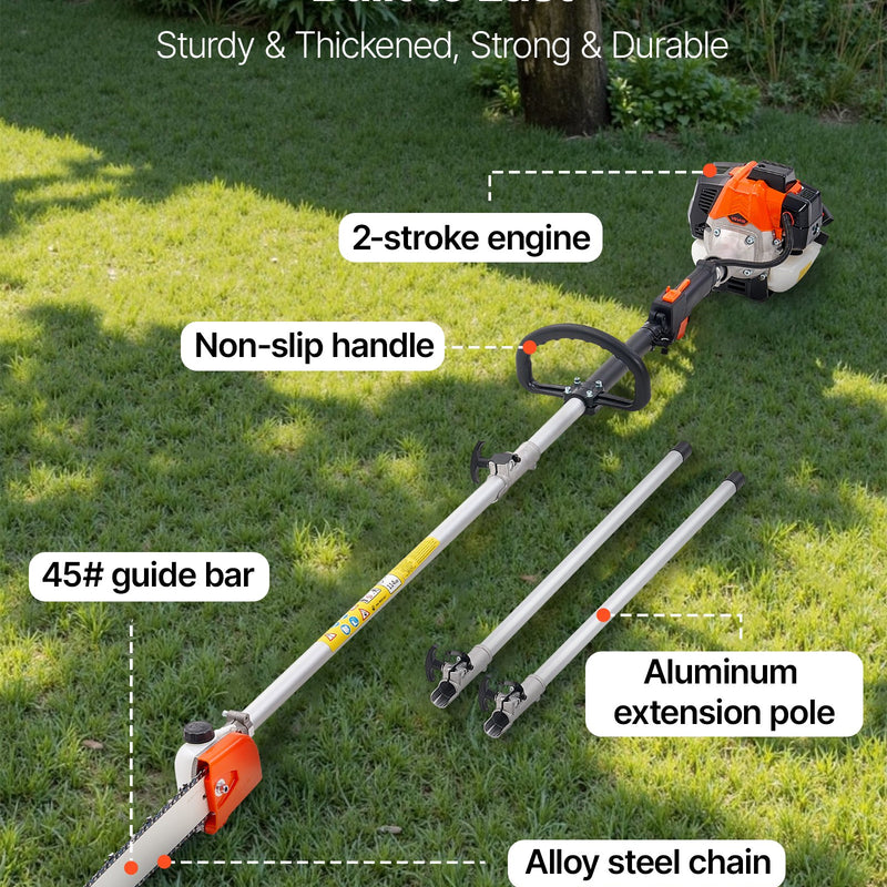Benzīna teleskopiskais zāģis, 25 cm³ 2-taktu jaudīgs bezvadu zaru zāģis ar 30,5 cm griešanas riepu, 650 ml degvielas tvertni, pagarināms no 2,12 līdz 3,62 m, piemērots koku un zaru apgriešanai