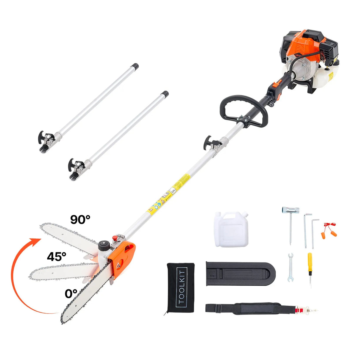 VEVOR Petrol Telescopic Pole Saw 43 cm³ with 305 mm Guide Bar and Rotating Head, 2.16–3.66 m