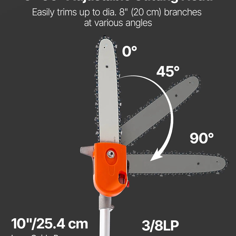 Benzīna teleskopiskais zāģis, 43 cm³ 2-taktu jaudīgs bezvadu zaru zāģis ar 30,48 cm griešanas riepu un rotējamu galvu, pagarināms no 2,16 līdz 3,66 m, piemērots koku un zaru apgriešanai
