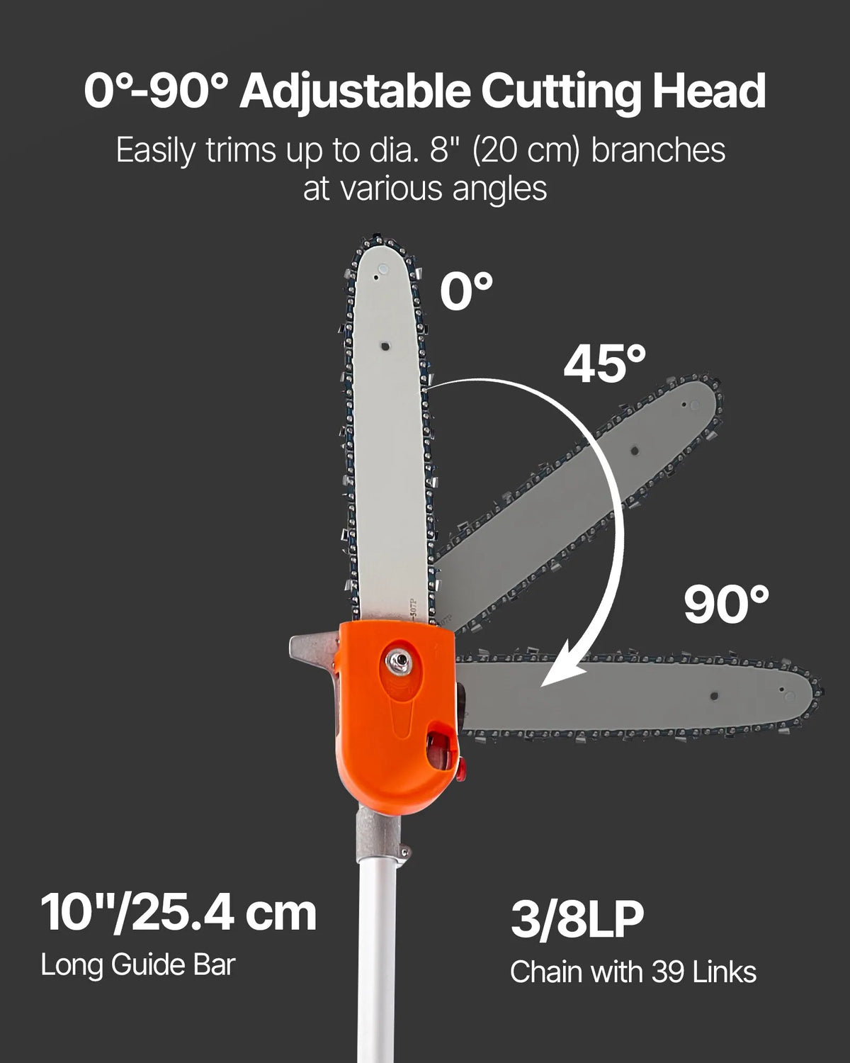 VEVOR Petrol Telescopic Pole Saw 43 cm³ with 305 mm Guide Bar and Rotating Head, 2.16–3.66 m