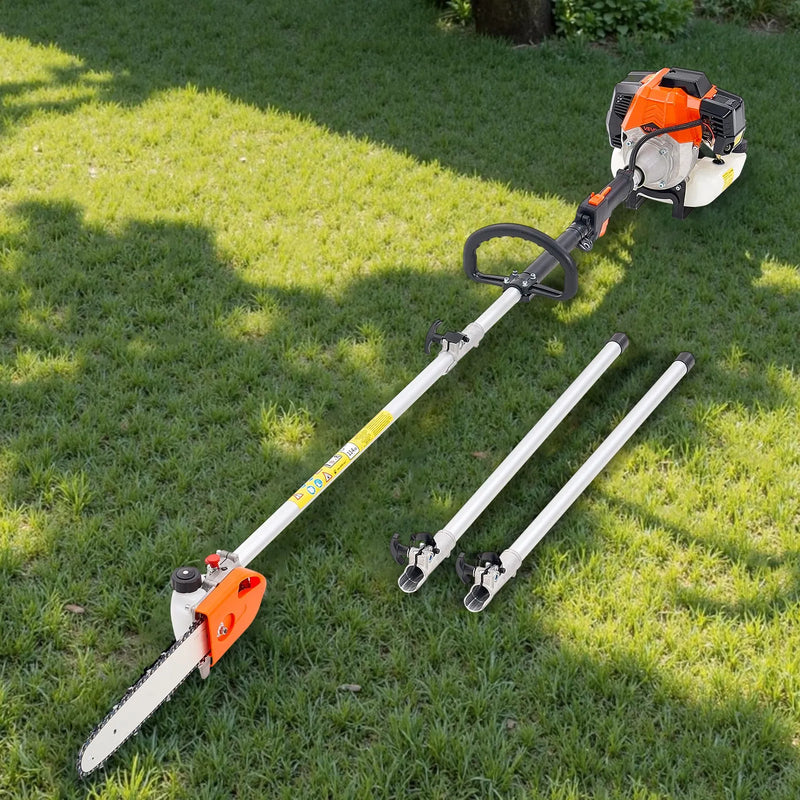 Benzīna teleskopiskais zāģis, 43 cm³ 2-taktu jaudīgs bezvadu zaru zāģis ar 30,48 cm griešanas riepu un rotējamu galvu, pagarināms no 2,16 līdz 3,66 m, piemērots koku un zaru apgriešanai