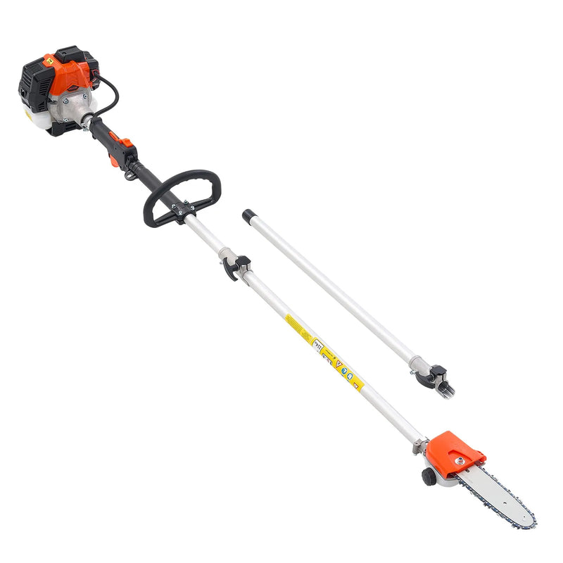 Benzīna teleskopiskais motorzāģis 25 cm³, 2-taktu, ar 20,3 cm griešanas asmeni un 650 ml degvielas tvertni, garums 2–2,74 m, koku un zaru apgriešanai