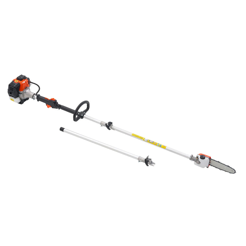 Benzīna teleskopiskais motorzāģis 25 cm³, 2-taktu, ar 20,3 cm griešanas asmeni un 650 ml degvielas tvertni, garums 2–2,74 m, koku un zaru apgriešanai