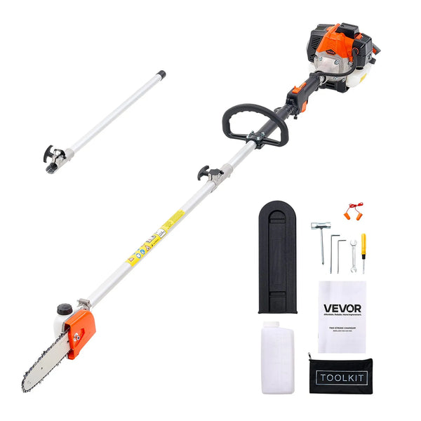 Benzīna teleskopiskais motorzāģis 25 cm³, 2-taktu, ar 20,3 cm griešanas asmeni un 650 ml degvielas tvertni, garums 2–2,74 m, koku un zaru apgriešanai